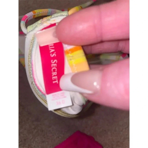 Victoria's Secret Striped String Bikini Top 34DD Multicolor Ruffle Detail - Picture 6 of 13